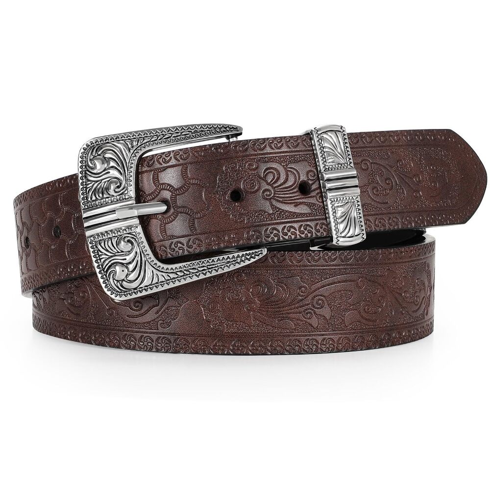 5329 Western Leather Belts For Women Men Vintage Engraved Cowboy Cowgirl